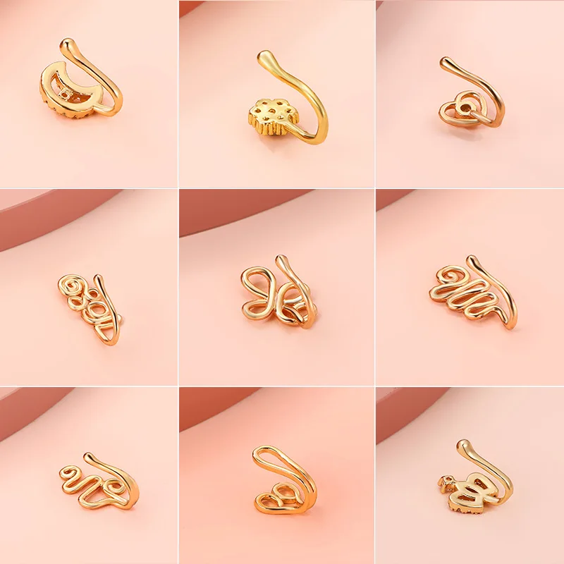 1Pc Copper Fake Piercing Nose Ring Heart Star Crown Clip on Nose Ear Clip Cuff Earring for Women Girl Gift Body Jewelry Nariz