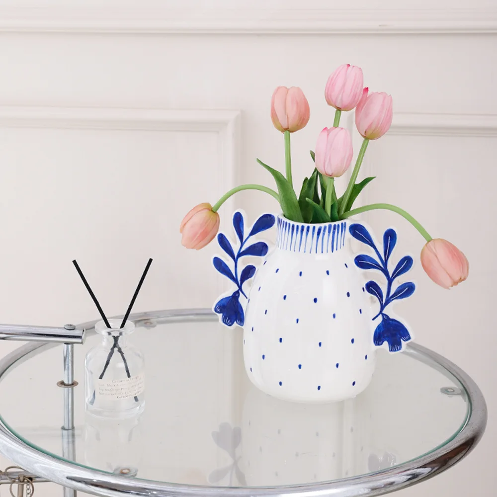 Creative Hand-painted Ceramic Vase Cartoon Polka Dot Ceramic Bottle Flower Arrangement Accessories Flowerpot Home Decoration