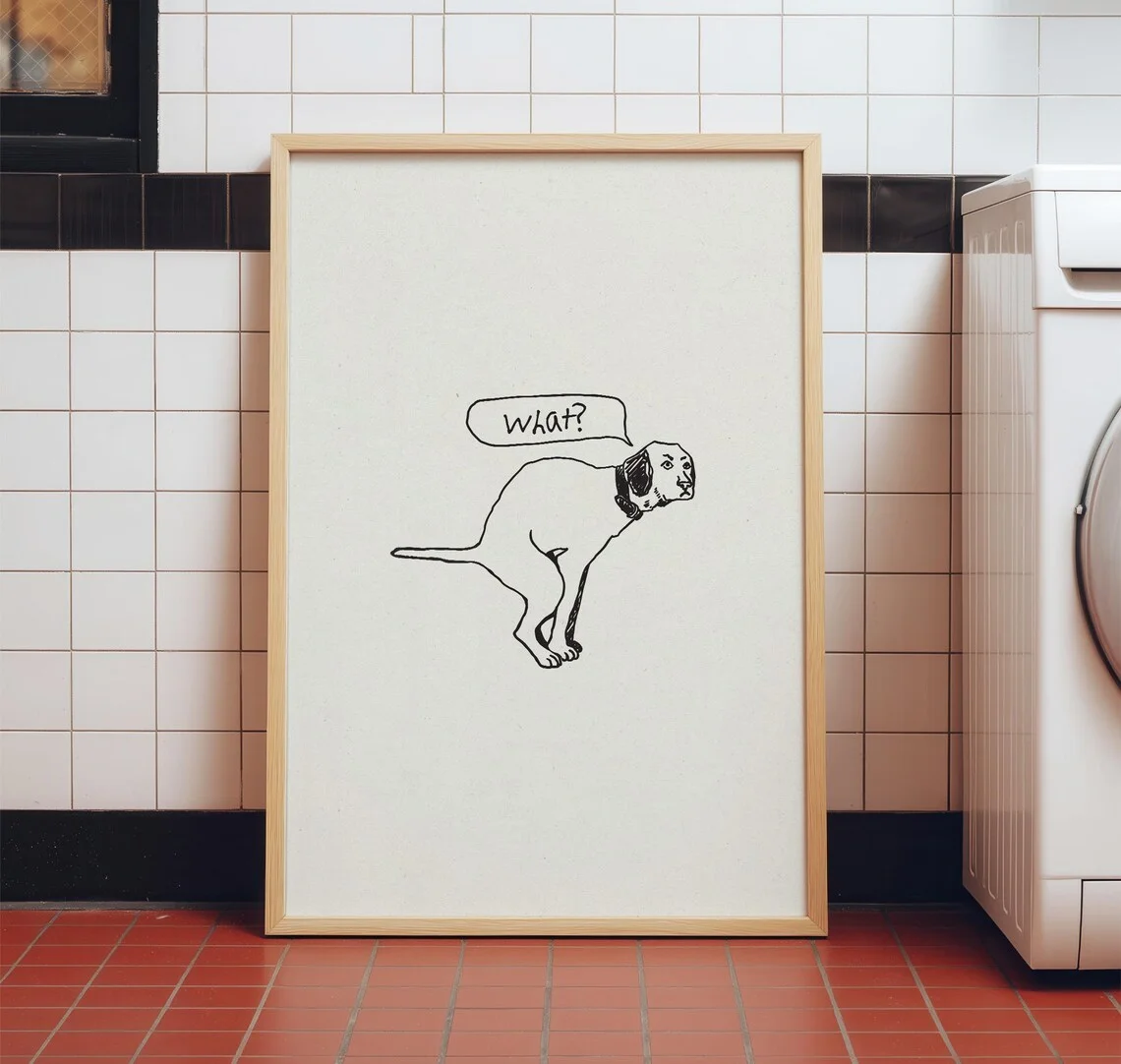 Playful "What?" Dog Line Art Wall Art - Whimsical Print Celebrating Pet Antics. The Minimalist Cream Background and Simple Linew image 3