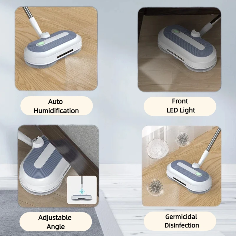 Cordless Electric 2-in 1 Sweep Spin Mop Cleaner with Water Tank Sprayer LED Headlight Electric Mop for Floor Home Cleaning