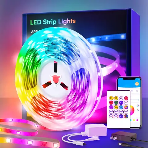 Striscia luminosa a LED intelligente da 25/50/100/130 piedi, microfono incorporato con luce RGB che cambia colore per la camera da letto può ritardare con musica, su