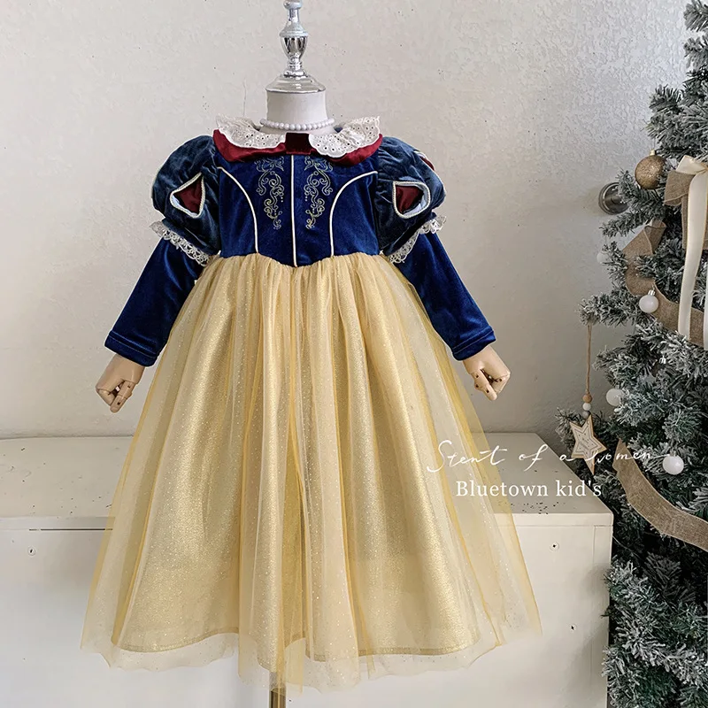 Girl's Spring and Autumn Winter Dress Princess with Plush Skirt Heavy Duty Bubble Sleeve Princess Birthday Dress