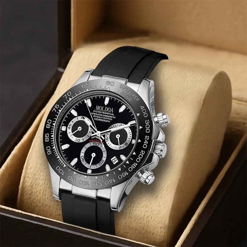 

Мужские крутые повседневные многофункциональные кварцевые часы с черной лентой и точечным дисплеем