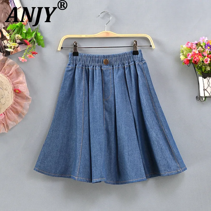 

ANJY Summer New Women's High Street Y2K Ins Vintage Stylish Elastic Waist Buttoned Casual A-line Pleated Denim Short Skirt A8030
