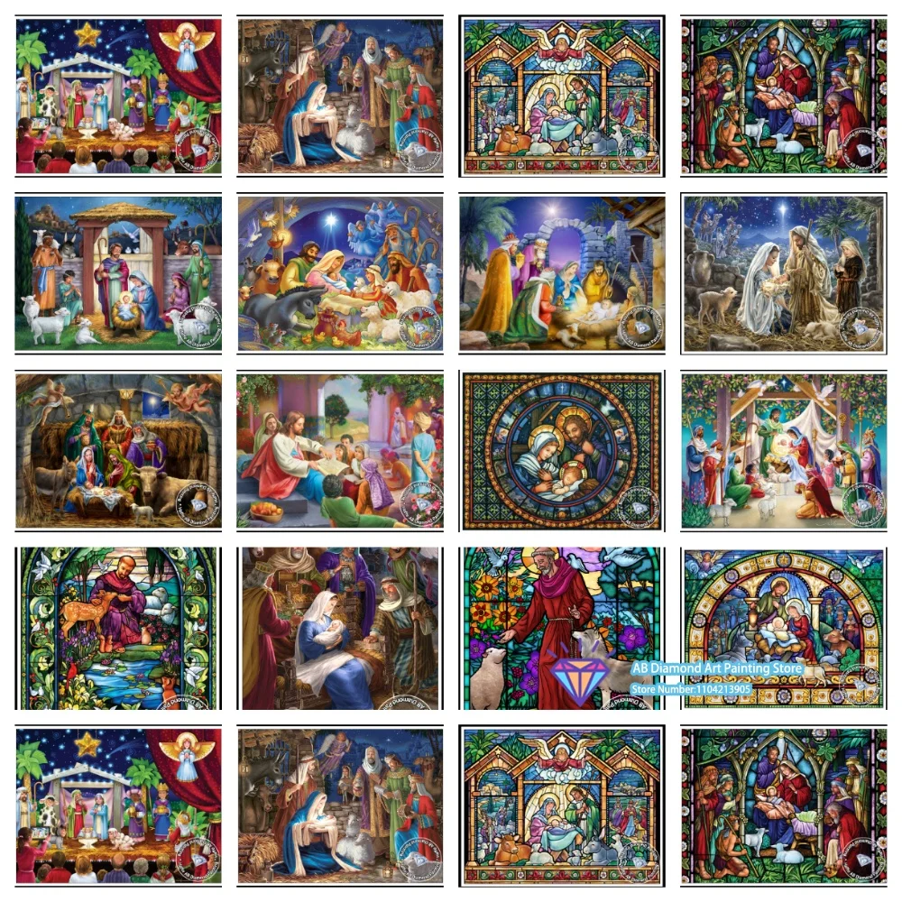 Jesus Christus Heilige Nacht Weihnachtskrippe Quadratisches Rundes Diamant-Malset 5D DIY Kreuzstich Handgemachte Dekoration Festtagsgeschenk