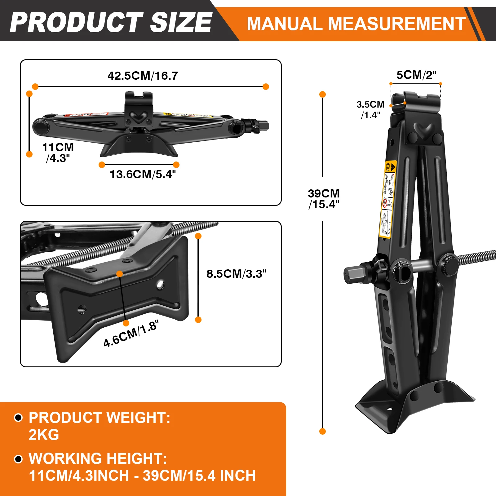 Gato de tesoura universal, 2 toneladas, extensão de até 385mm com alça de manivela para carro, van, reparo de pneus, ferramenta de elevação