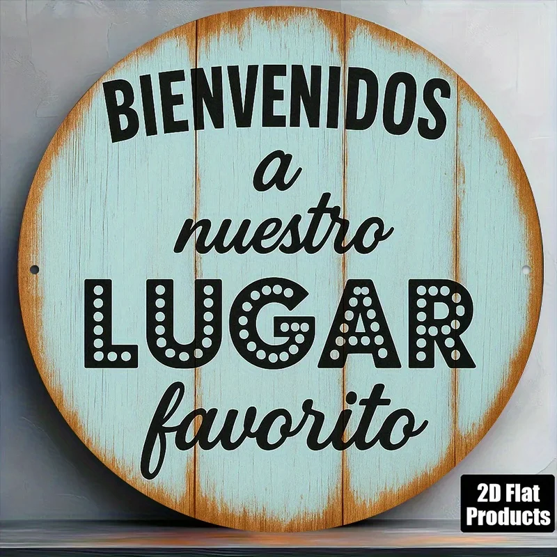 2D Metal Sign Bienvenidos a Nuestro Lugar Favorito Vintage Spanish Welcome Wooden Look Tin Sign Rustic Wall Art for Home Cafe Ba