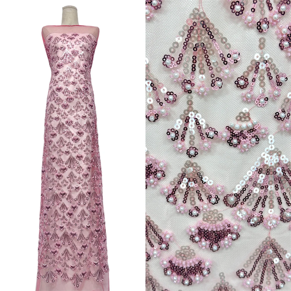 

Luxury Green Sequins Tube Beads Lace Fabric for Wedding 2026 New Design French African Tulle Mesh Lace for Evening Party Dress