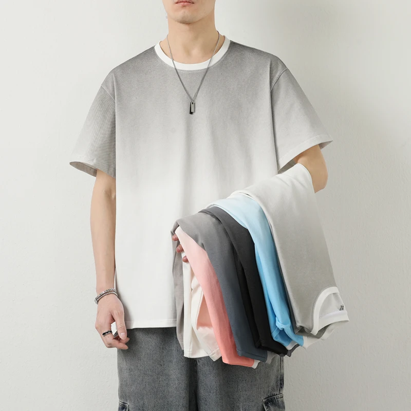 100% Cotton New Summer Men Casual Loose T Shirt Trendy Streetwear Short Sleeve Crew Neck Half Sleeve Tee for Students
