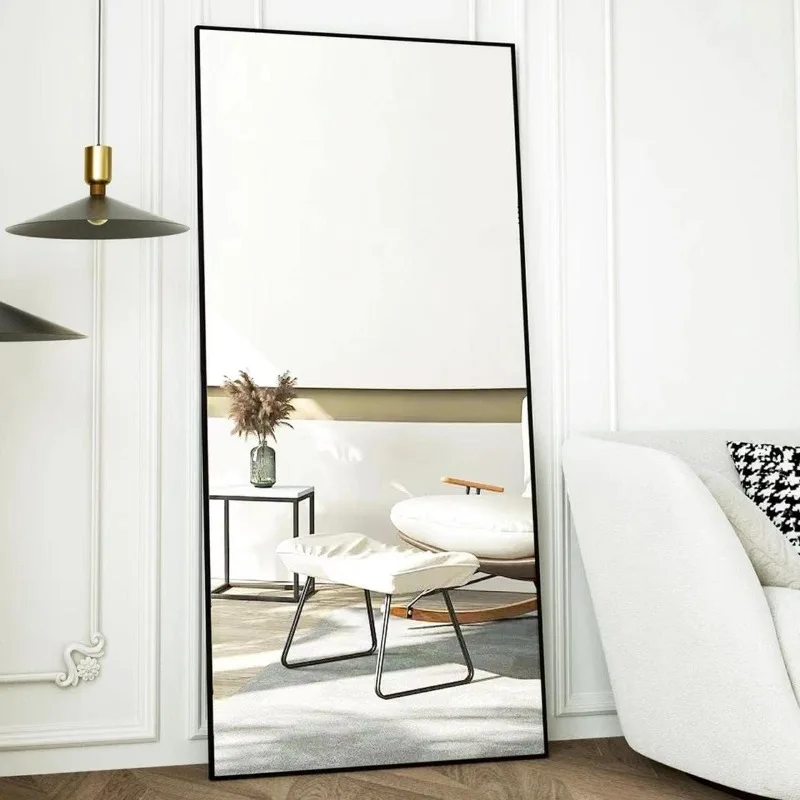 Rectangle Floor Mirror, Full Length Mirror Wall Mirror Hanging or Leaning, Aluminum Alloy Frame Full Body Mirror