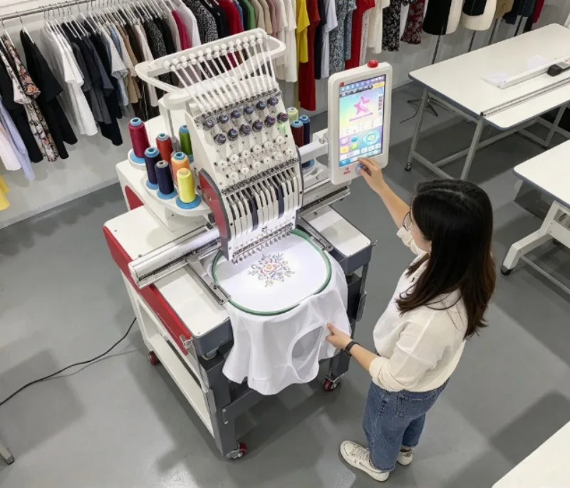 12 Needles Heavy Duty Commercial Embroidery Machine High Speed for Large-Volume Garment Embroidery Decoration