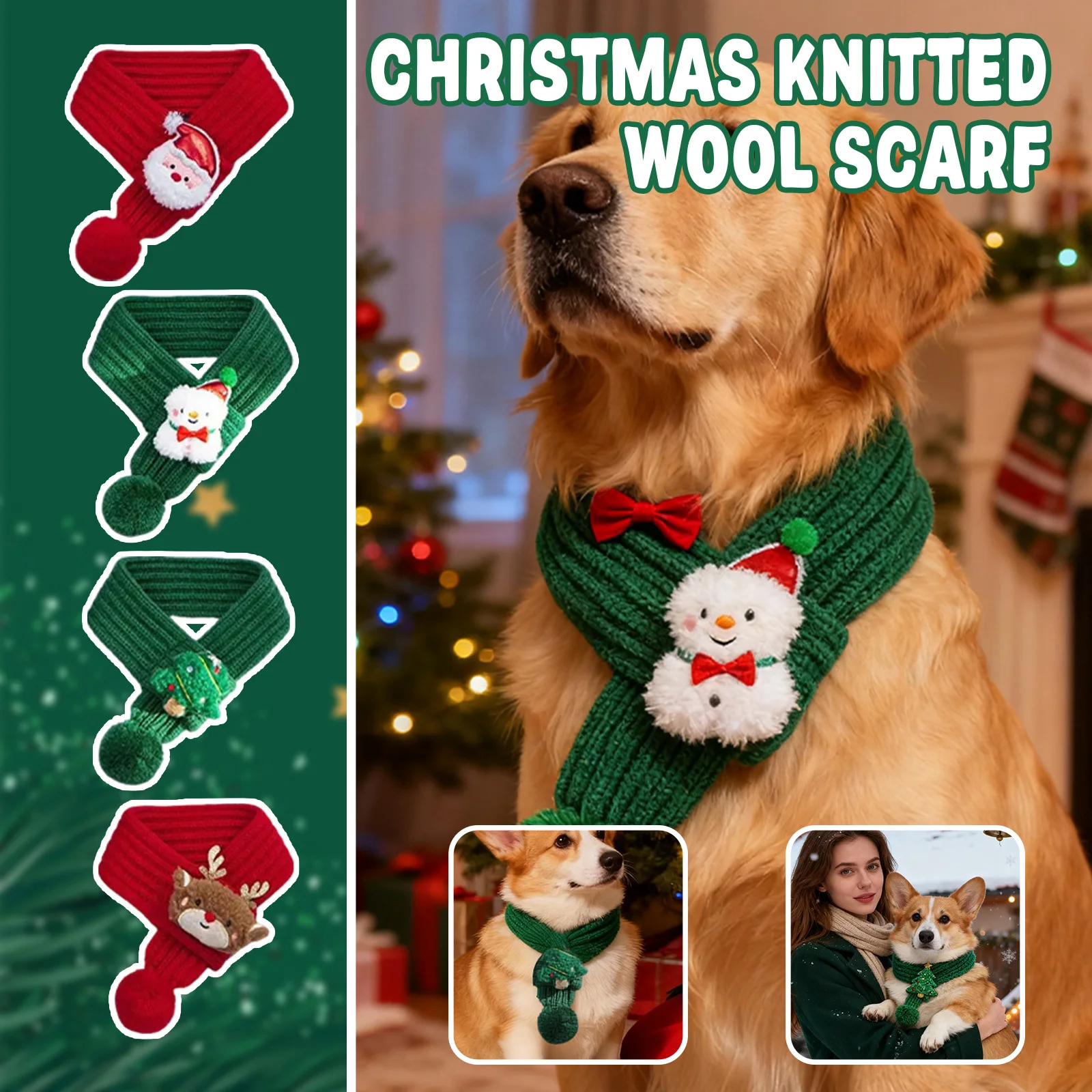 Pet Christmas Scarf Winter Knitted Scarf Spring Festival Christmas Warm Scarf Dog Accessories Puppy Kitten Muffler Pet Supplies