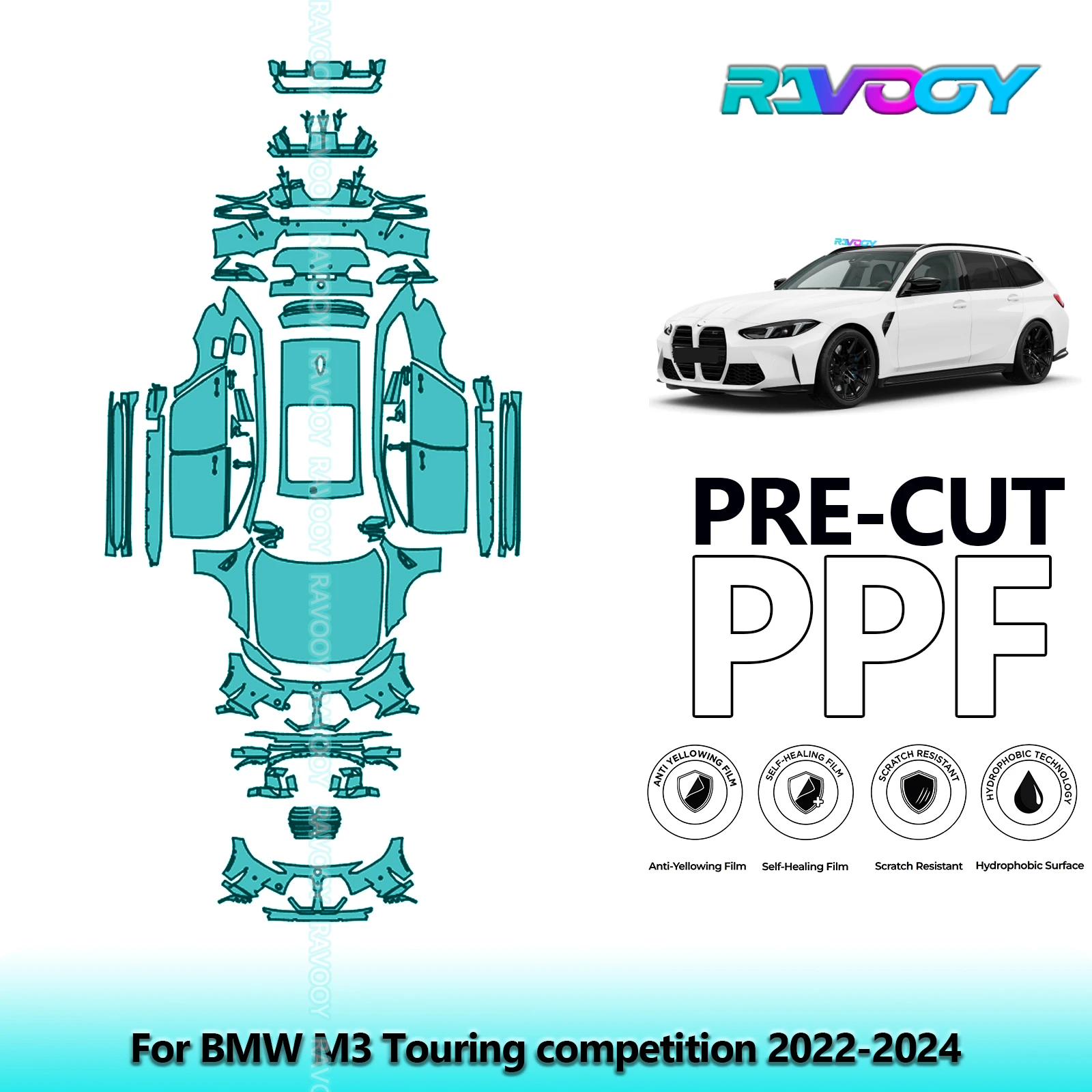 RAVOOY Custom-Fit Precut TPU PPF Full Vehicle Clear Bra Stone Guard EU UK For BMW M3 Touring competition 2022-2024