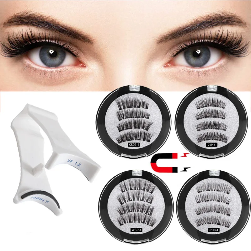 

Magnetic false eyelashes glue-free magnetic eye lashes thick natural four magnet eyelashes with eye lash curler Applicater set