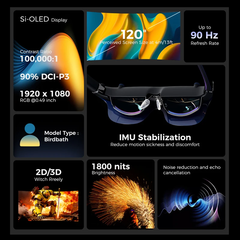 Hot selling and popular Gaming Ar Hud Smart Glasses Ar Glasses With Augmented Display 1080P Projection 90Hz Refresh Rate Support