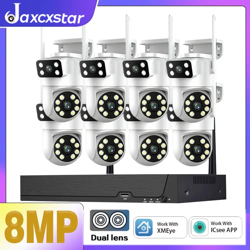 

8MP PTZ Video Surveillance System 8CH WiFi NVR CCTV Security Camera Dome WIFI Auto Tracking Kit Two Way Audio Waterproof Rotate