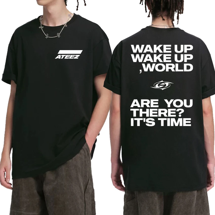 

2025 Korea KPOP ATEEZ Trend Y2k Double Sided printed T shirt Men Women Oversized short sleeve T-shirts Unisex 100% Cotton Tops