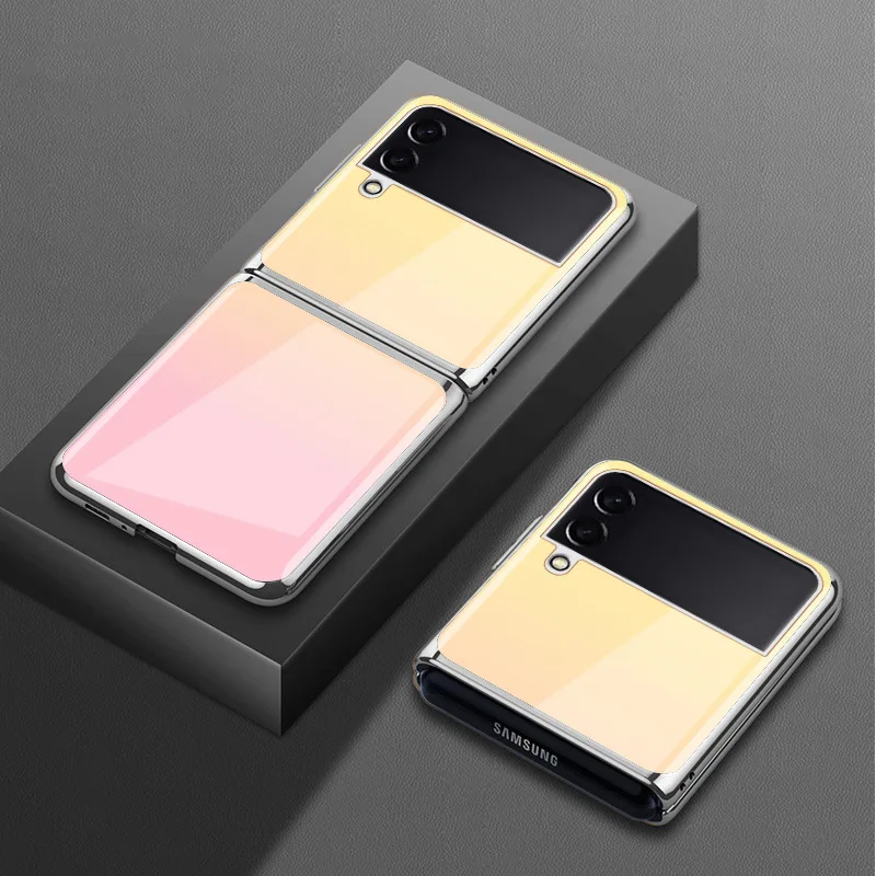 Suitable for Samsung Z Flip4 Mobile Phone Case Zflip4 Electroplated Glass Protective Case Galaxy Z Flip4 Anti-drop Explosion Box