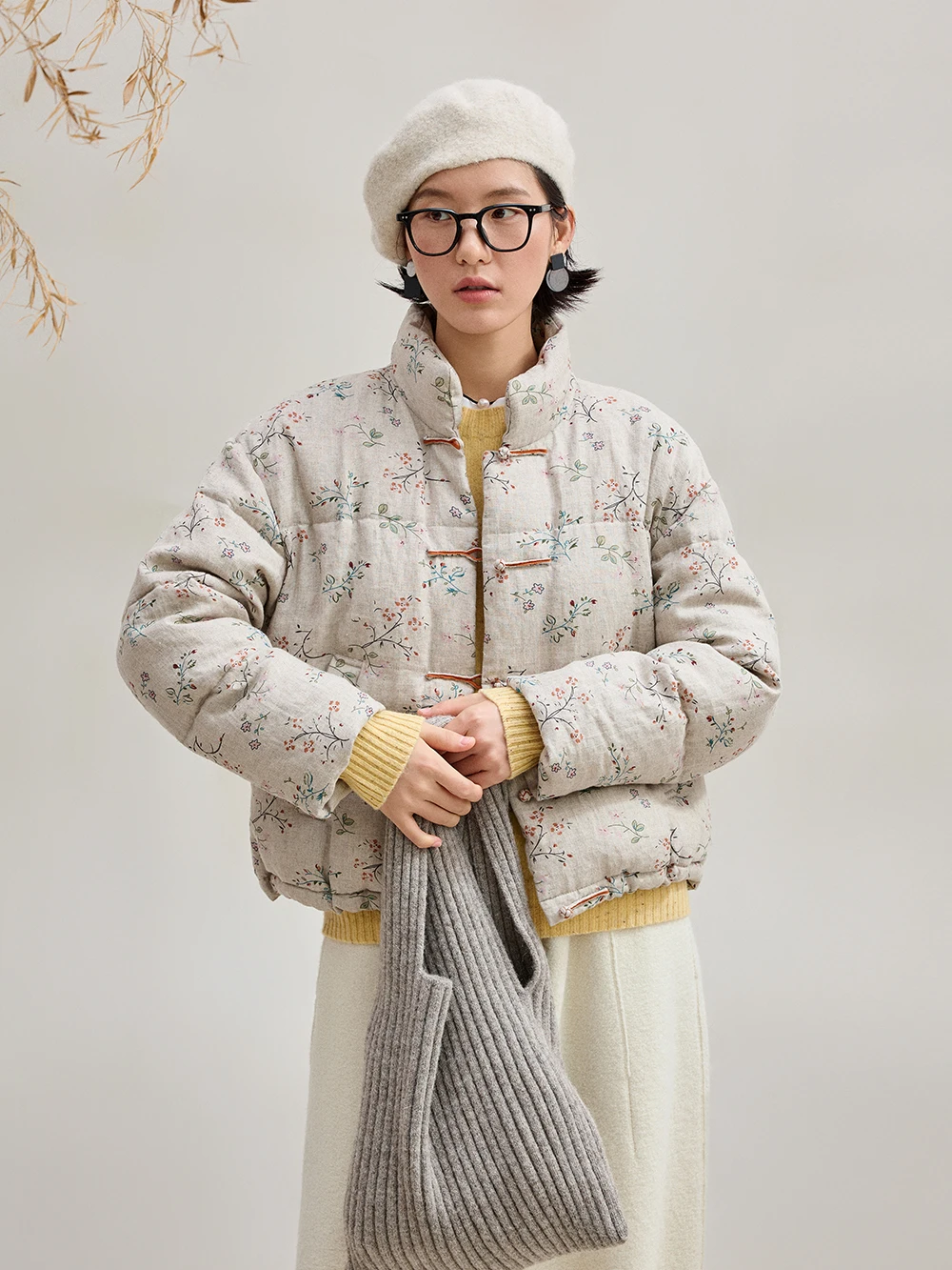 

New Winter Faion White Du down 95% Thiened Printed Flax Casual Sle Artistic Chinese Sle Women's down Jaet Coat