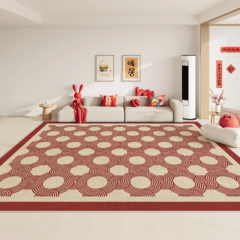 Red Light Luxury Carpets for Living Room Large Area Bedroom Decor Plaid Carpet Modern Art Soft Rug Home Thickened Cloakroom Mat