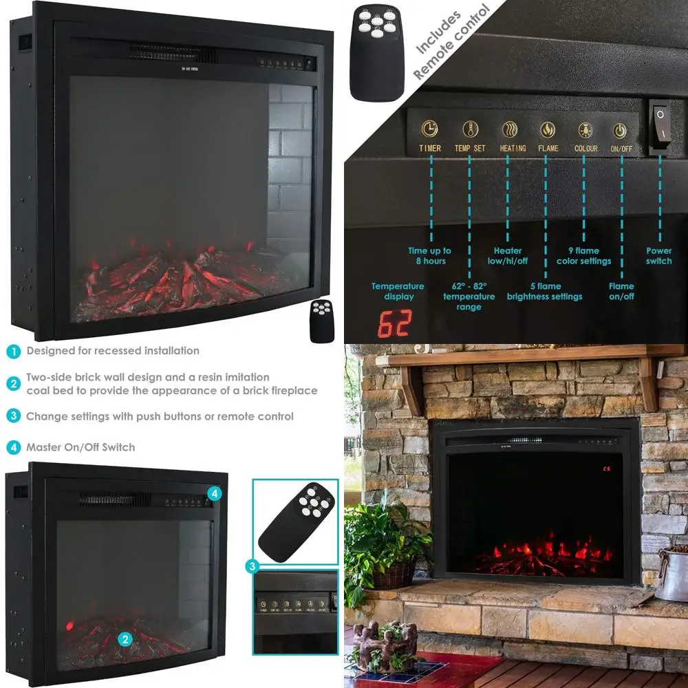 Inserção para lareira elétrica de 28 polegadas - Calor aconchegante com luzes LED de 9 cores - Aquecedor interno