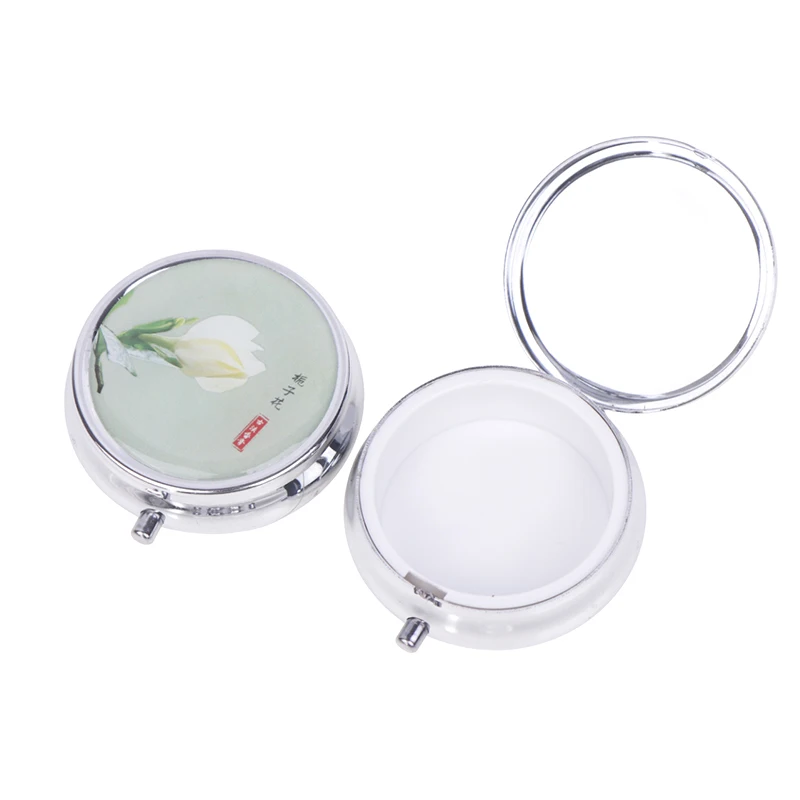 Flowers Metal Pill Boxes Stainless Steel Round Pill Boxes Medicine Organizer Container Medicine Case Splitters Pill Box