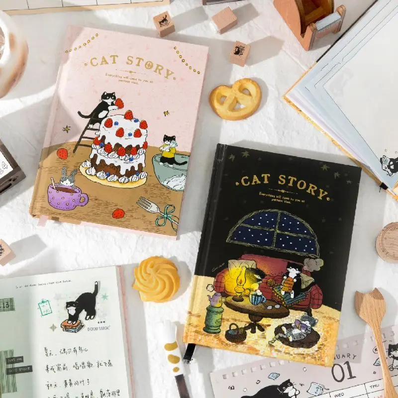 Cat Story Series Hardcover Edition Notebook with High Beauty, 200 Pages, Student Cute A5 Handbook/Notebook/Notepad