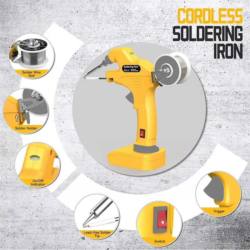 Cordless Soldering Iron Gun for Dewalt 18V 20V Li-ion Battery Automatic Feed Hand-held Quick Preheat Soldering Welding Gun Kit