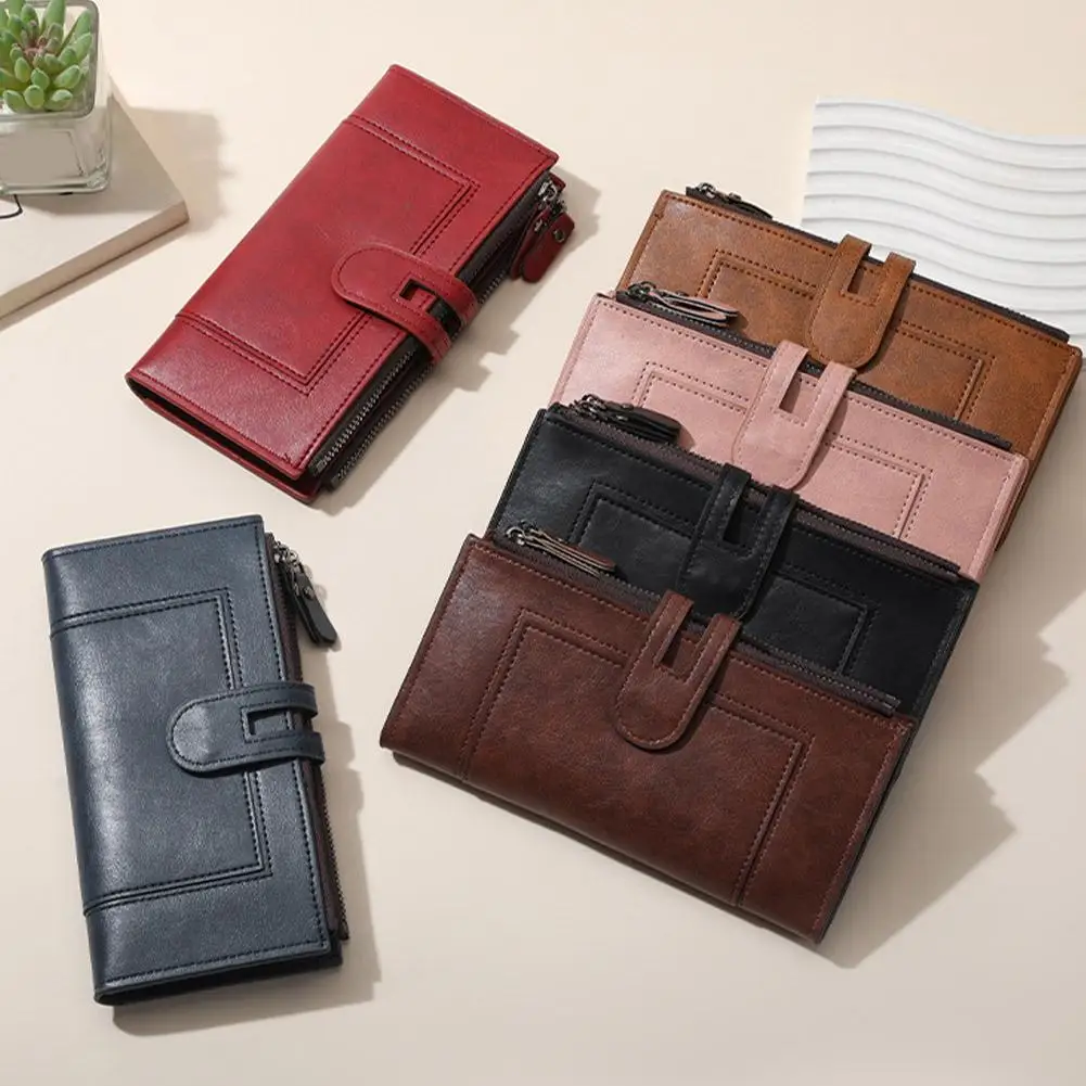 محفظة من جلد البولي يوريثان للنساء حقيبة يد طويلة جلدية ريترو نسائية متعددة الوظائف مضادة للسرقة #5