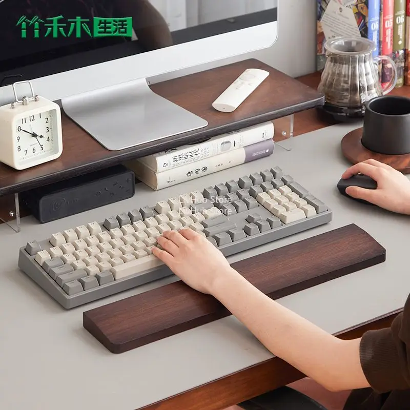A Set Wooden Keyboard Wrist Rest Comfort Support Keyboard Wooden Palm Rest Ergonomic Walnut  Wrist Pad for Keyboard Protect Hand