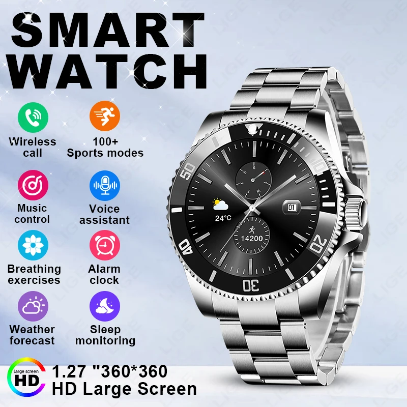 

LIGE Smart Watch Wireless Calling 100+ Sports Modes IP68 Waterproof 1.27'' HD Screen Smart watches for men Android IOS original
