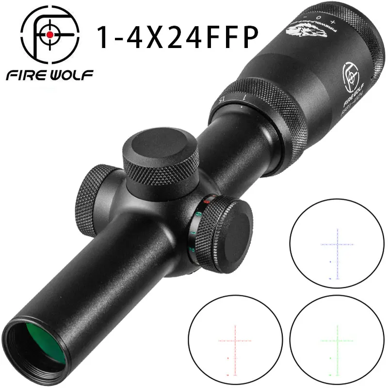 FIRE WOLF 1-4X24 FFP Hunting tactical Optical sight First Focal Plane  Mid-dot Rifle Scope Spotting scope for rifle hunting