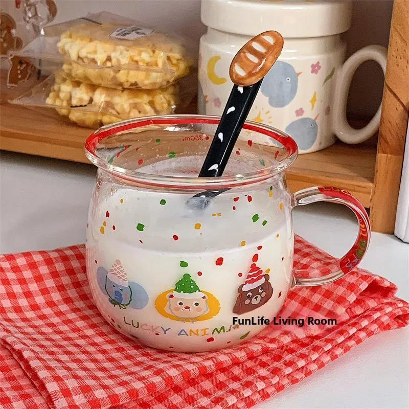 

Adorable Cartoon High Borosilicate Glass Cup for Children Milk Cup with Scale Heat Resistant Glass Cup FunLife Living Museum
