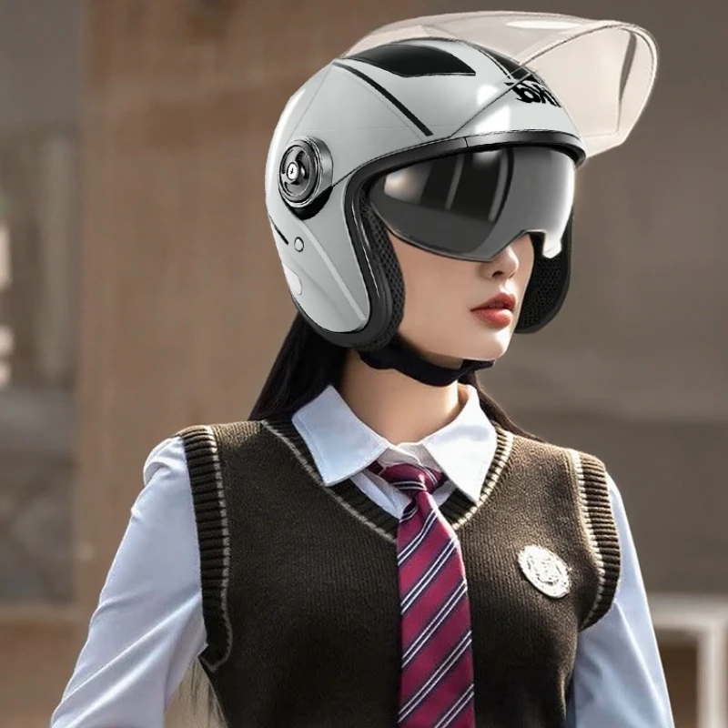 

Четыре сезона двойной зеркальный шлем 3/4 шлем электромобиль мужской женский полушлем мотоциклетный аккумулятор автомобильный шлем