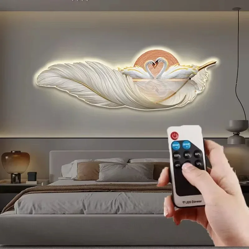 

Для роскошных светодиодных настенных украшений, картины для ламп, 3D перо, лебедь, интерьер, современные настенные акценты, декор комнаты, эстетические офисные аксессуары