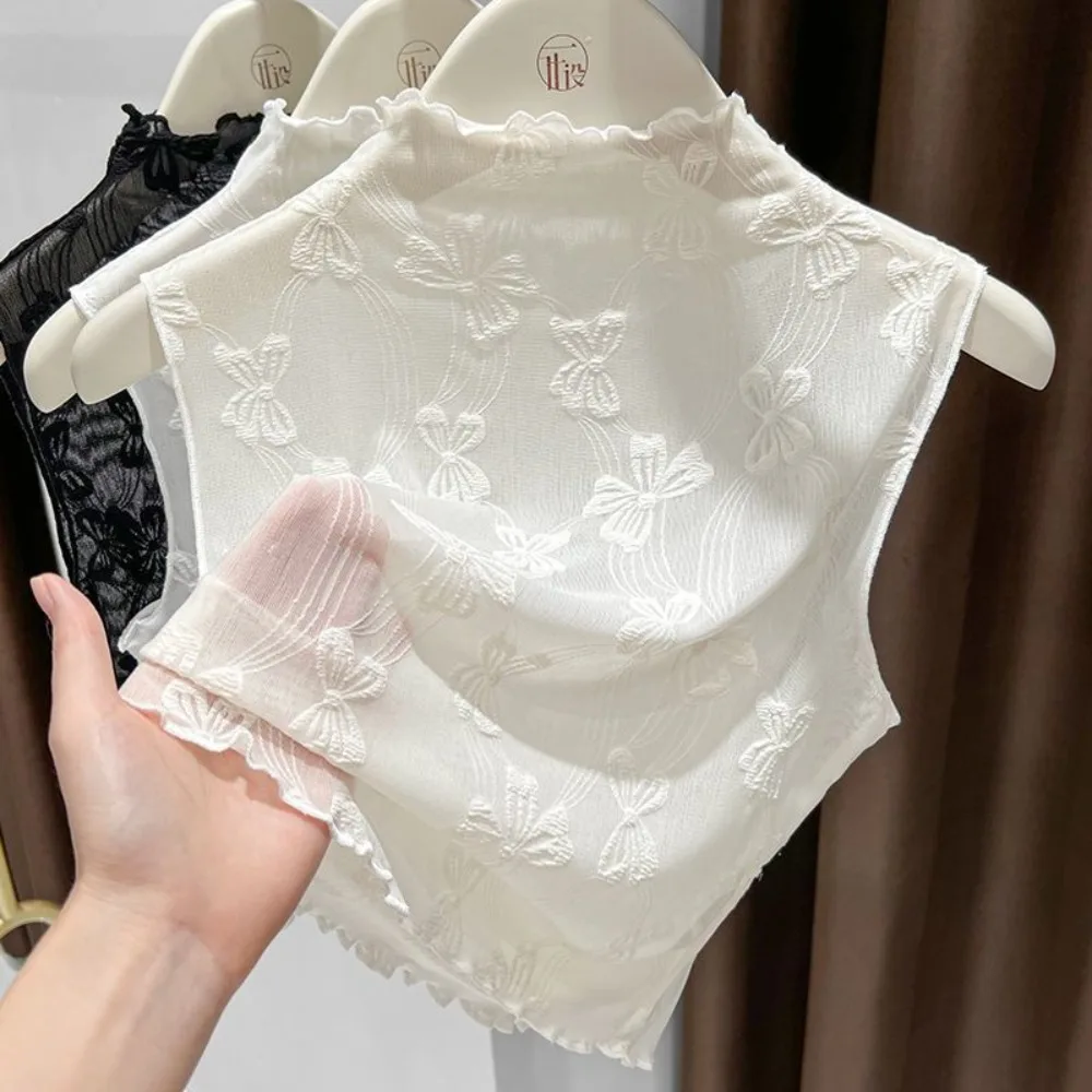 

Elegant Ruffle Edge Fake Lace Collar Lace Floral Solid Color Mesh Base Layer Top Detachable False Collar