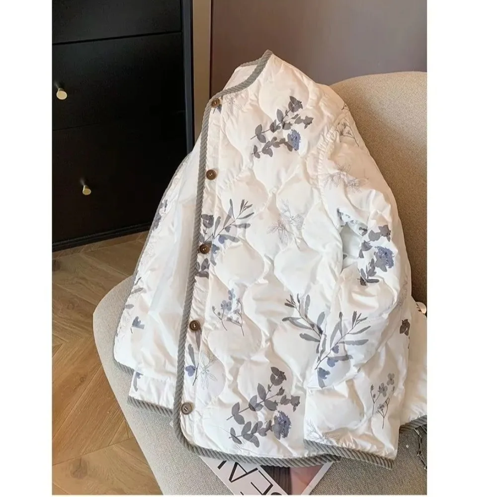 Fashion Y2K Women Coat Floral Korean Winter Coat Elegant Round Collar Padded CottonJacket Streetwear