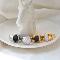 Joolim Jewelry High End PVD Wholesale Tarnish Free Elegant Fashion Oval Shell Stainless Steel Ring for Women