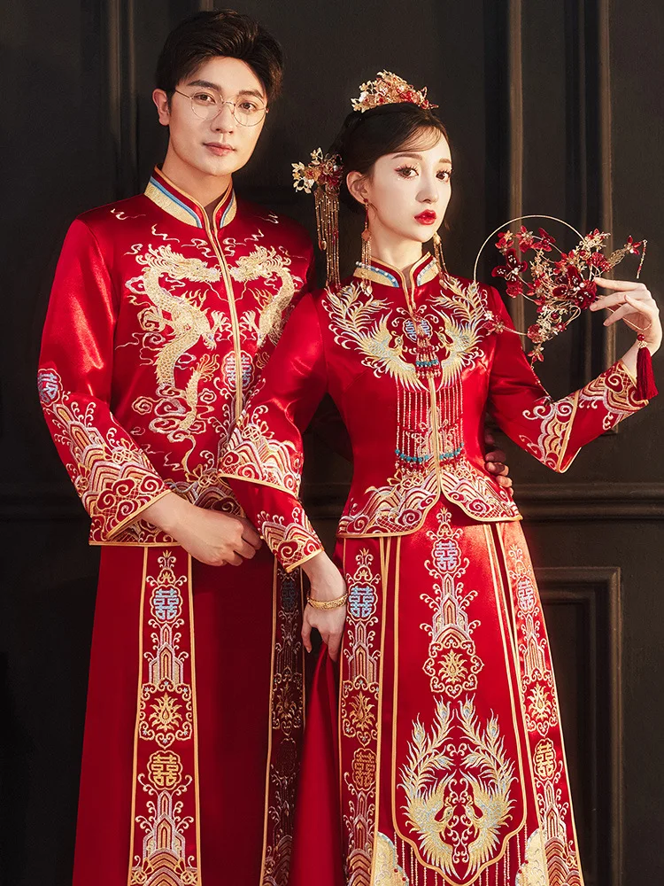 Yourqipao 2023 Chinese Traditional Wedding Dresses Women Ancient Xiuhe Hanfu Custumes Dragon Phoenix Gown Sets Vestido De Noiva