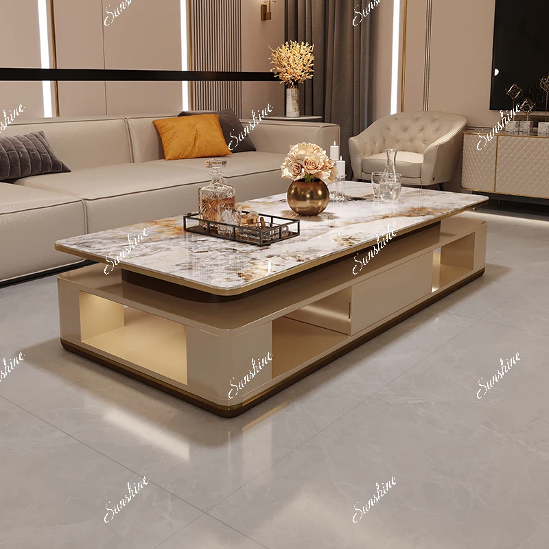 Light luxury rectangular villa large-sized microcrystalline stone coffee table