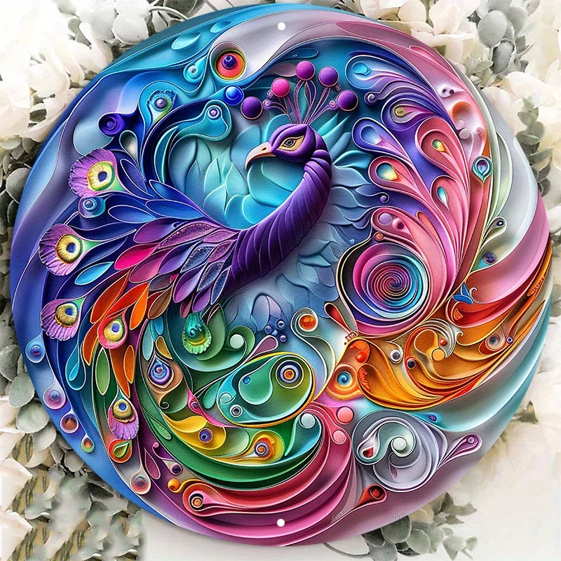 

Elegant Peacock Metal Wall Art, UV Protected, Scratch-Proof, Easy to Install, Home Decor, Decorative Poster, 8x8 in, 1PC