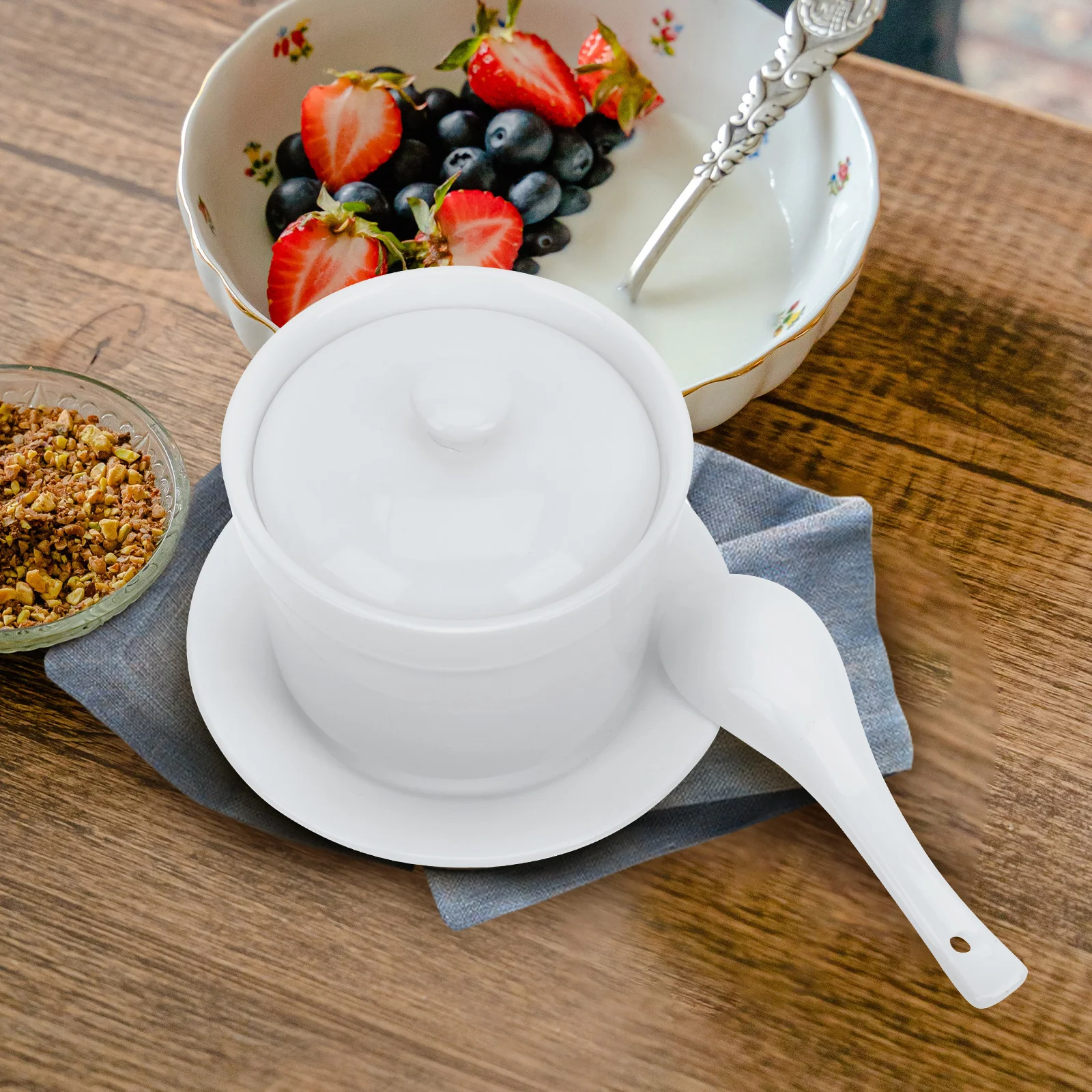 

1Set Stew Bowl with Lid Ceramic Soup Stewing Pot Kitchenware Thick for Home Restaurant Soup Stewing Bowl