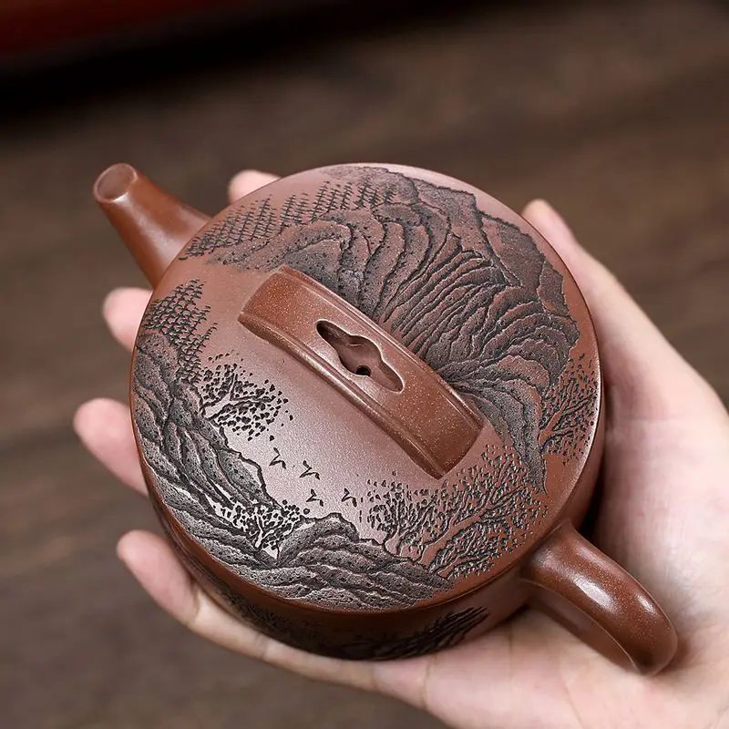 

Handmade Yixing Purple Clay Pot Famous Ore Cultural Leather Mud Haina Baichuan Hanwa Teapot Large Mouth Tea Set 220cc