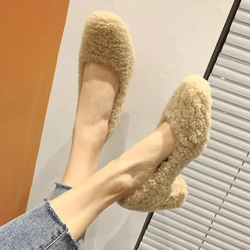 2024 Designer\'s New Winter High-heeled Shoes With Lambswool Curly Plush Banquet With One Pedal and Thick Bottom Shoes for Women