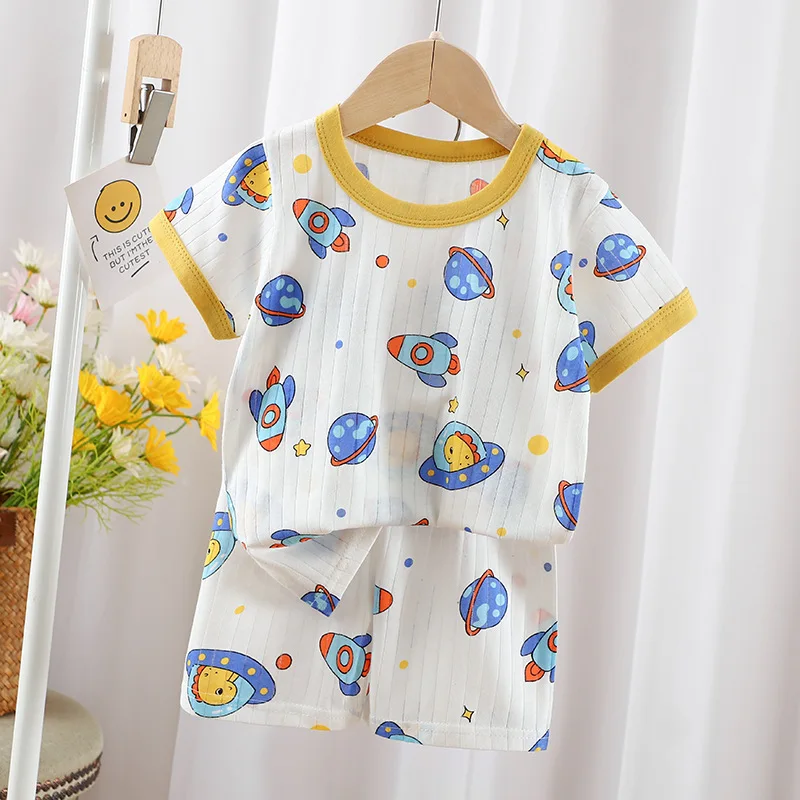 New Toddler Boys Girls Summer Pajamas Sets 2Pcs Children Sleepwear Cute Dinosaur Print Baby T-Shirt+Shorts Kid Pajamas Suit