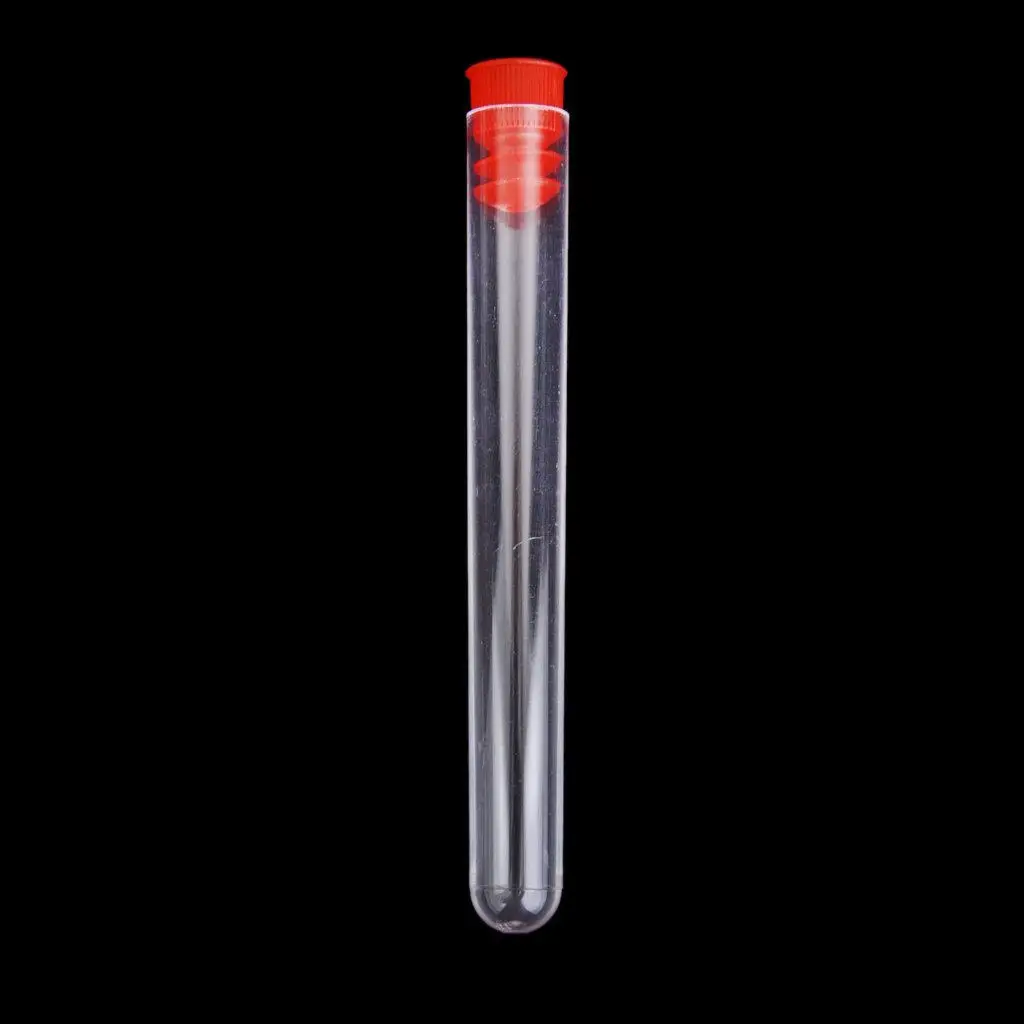 20Pcs Plastic Test Tubes Non-Graduated Red Round Bottom Leakproof Screw Caps for Laboratory Samples Crafts Food
