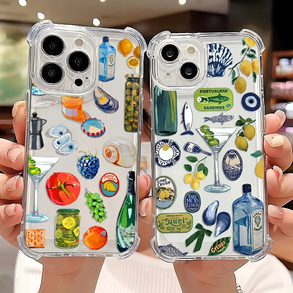 Funda de teléfono con paisaje costero, vino, limón, para iPhone 17 16e 16 15 14 13 12 11 Mini Air Pro Max X XR XSMax 7 8 Plus, cubierta anticaída
