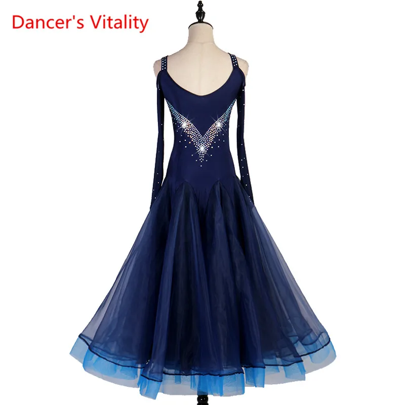 Custom made Ballroom Dresses Sexy long sleeves Stage Waltz Dancing Big Swing Dress Women Ballroom Competition Dance Costumes