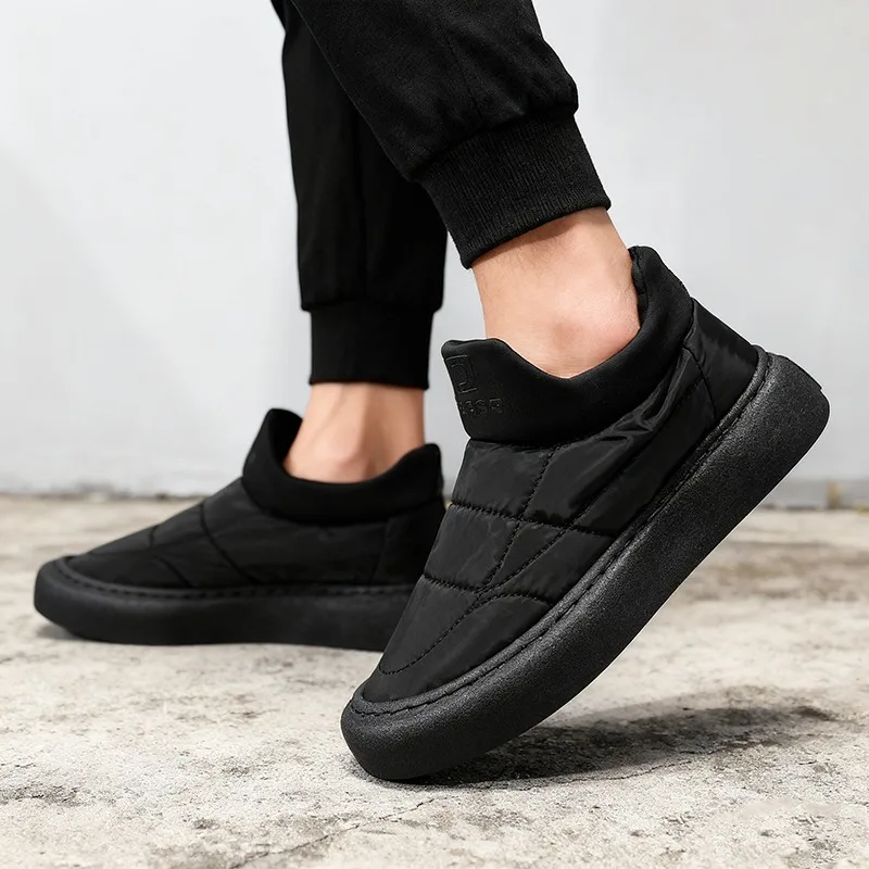 

1pair Winter Platform Men's Shoes New Fleece Thickened Warm One Pedal Soft Sole Casual Cotton Shoes Old Beijing Down Cloth Shoes