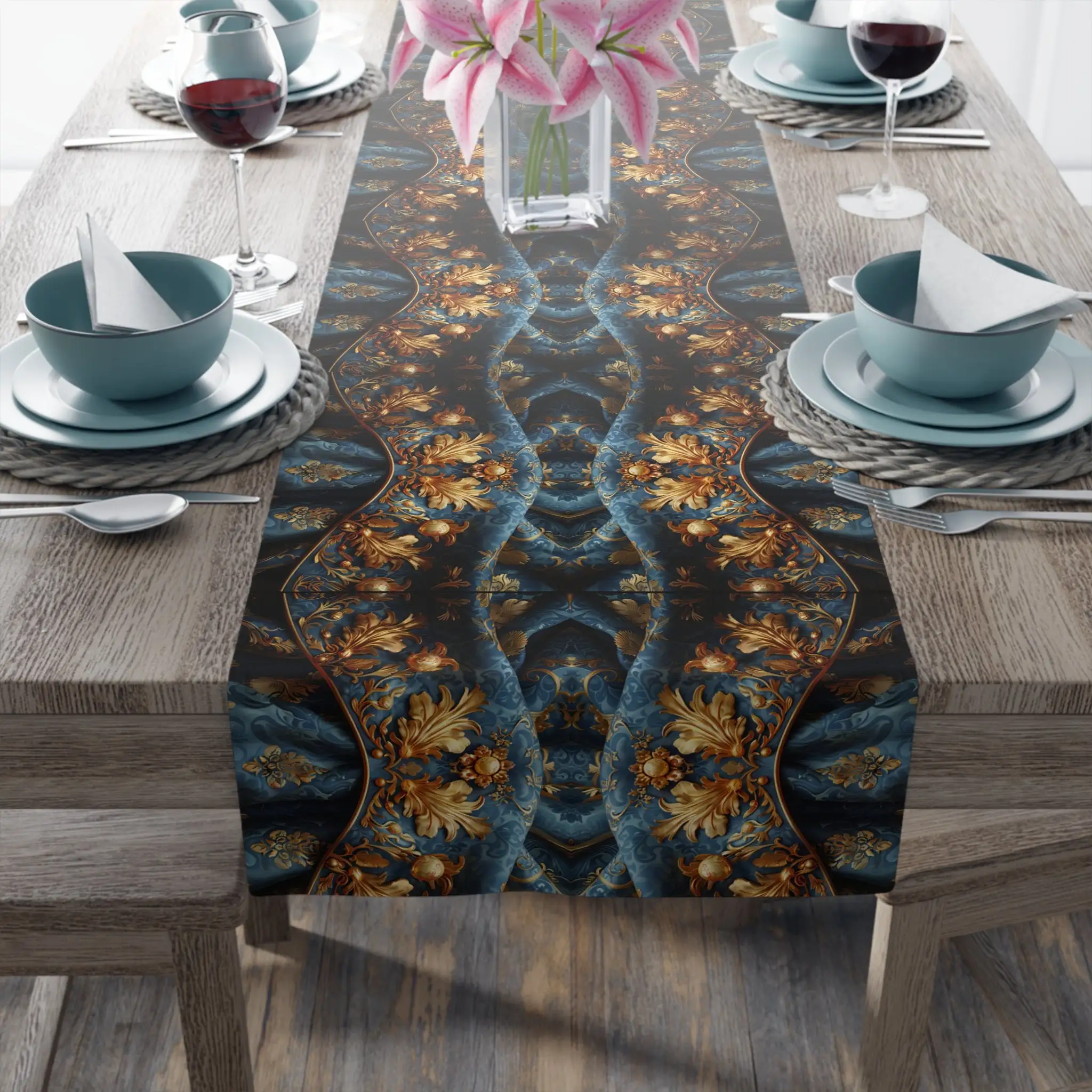 Regal Holiday Celebration Table Runner, Elegant Vintage Royal Kitchen Dining Room Table Scarf Everyday Home Party Decor